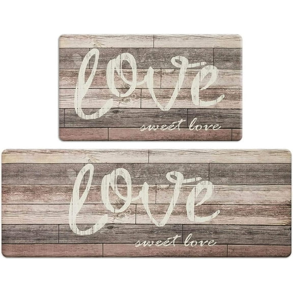 Farmhouse Kitchen Mats Sets 2 Piece Cushioned Anti-Fatigue Comfort Mat for Home & Office Ergonomically Engineered Memory Foam Kitchen Rug Waterproof Non-Skid, 30" by 17" + 47" by 17",Love