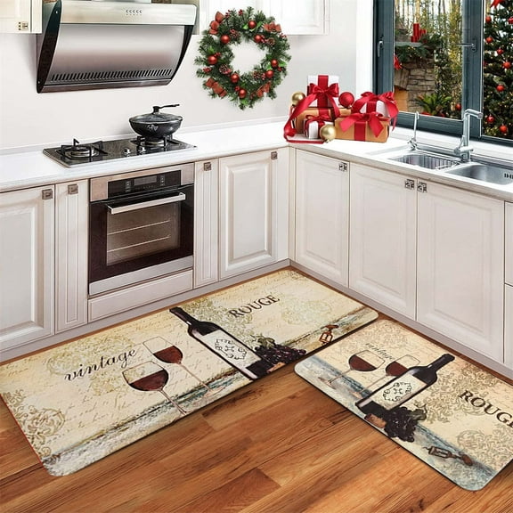 Farmhouse Kitchen Mats Sets 2 Piece Cushioned Anti-Fatigue Comfort Mat for Home & Office Ergonomically Engineered Memory Foam Kitchen Rug Waterproof Non-Skid, 23.62" by 15.74" + 47.24" by 15.74", C