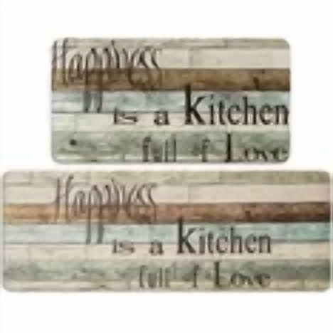Farmhouse Kitchen Mats Sets 2 Piece Cushioned Anti-Fatigue Comfort Mat for Home & Office Ergonomically Engineered Memory Foam Kitchen Rug Waterproof Non-Skid, 30" by 17" + 47" by 17",Happiness