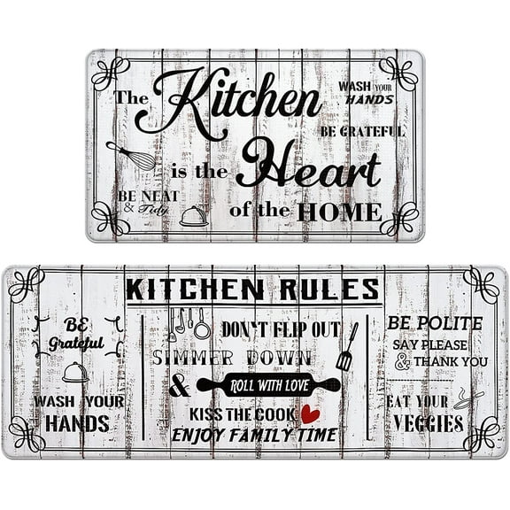Farmhouse Kitchen Mats Sets 2 Piece Memory Foam Kitchen Rug Waterproof,Personalized Kitchen Rugs and Mats Set for Home & Office,Non Slip Cushioned Anti-Fatigue Comfort Mat,17"x 47"+ 17"x 30"