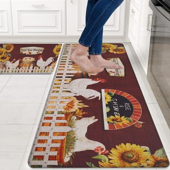 Farmhouse Kitchen Mats Sets 2 Piece, Rooster Kitchen Rugs and Mats Non Skid Washable, Kitchen Floor Mats Cushioned, Floor Comfort Mats for Home & Office, 18'''' x 48'''' + 18'''' x 30''''