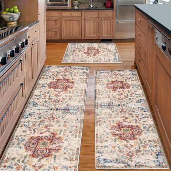 Farmhouse Kitchen Mats for Floor 3 Piece Set,Floral Non Slip Washable Mats,Soft Area Rug Floor Mat for Hallways Laundry