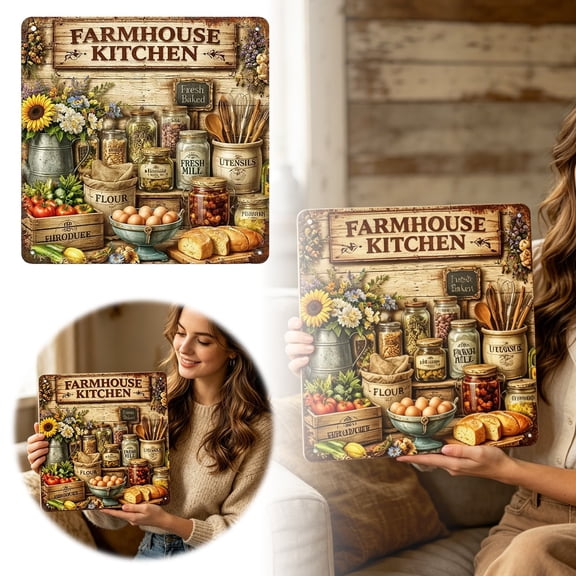 Farmhouse Kitchen Metal Sign Wall Featuring Sunflowers Bread And Pantry Style Square Kitchen Plaque (12x12 Inches) Catcher String Lights Glass Heart Ornament Hand Painted Stained Glass Window