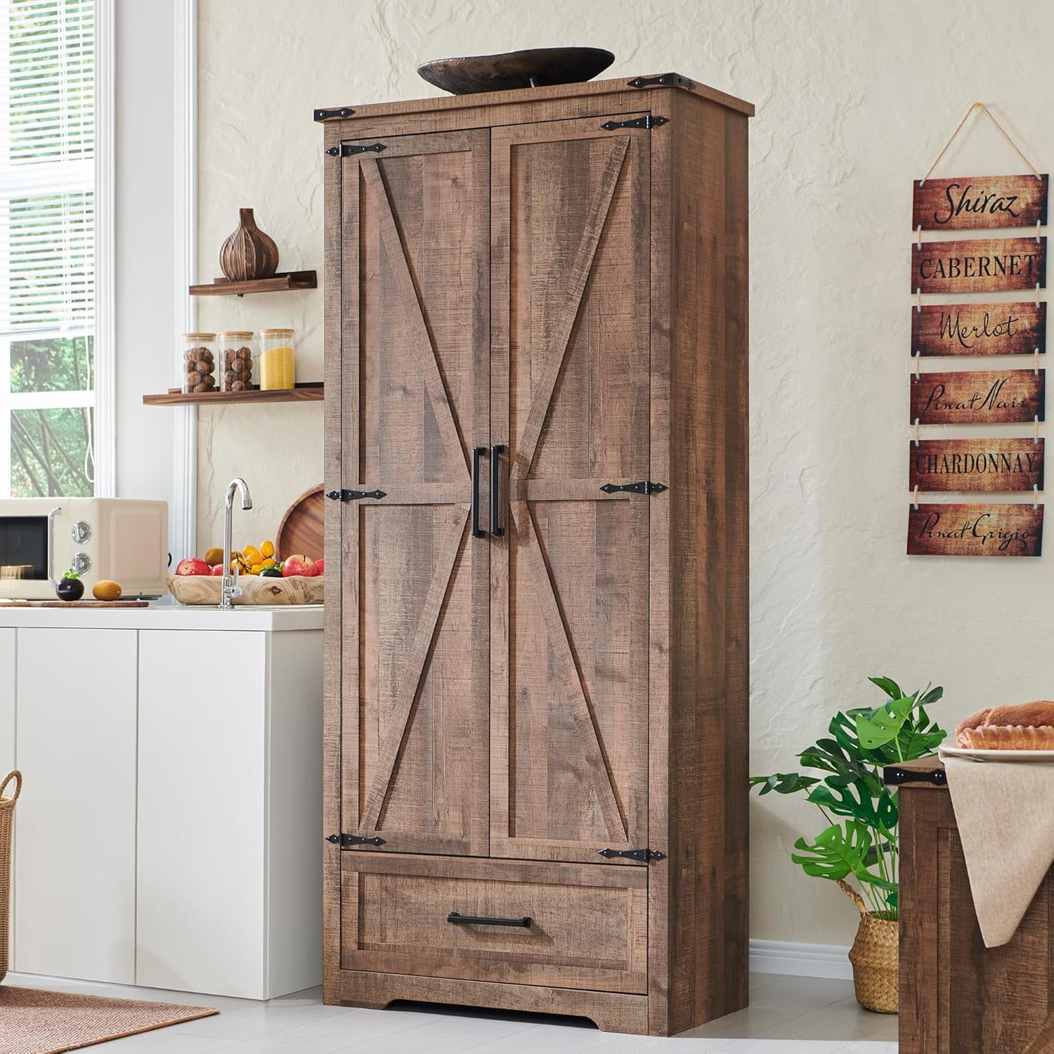 Farmhouse Kitchen Pantry 72" Tall Wood Kitchen Storage