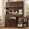 thumbnail image 1 of Farmhouse Kitchen Pantry Cabinet with Trash Can Storage, 47" Extra Wide Kitchen Hutch with Power Outlet, Tall Coffee Bar Station with 3 Drawers & Spice Racks, 1 of 10