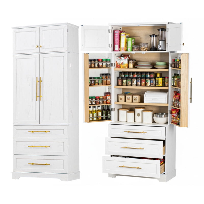 Farmhouse Kitchen Pantry with Drawers, Sideboard Storage Cabinet with Adjustable Shelves, Freestanding Versatile Cupboard