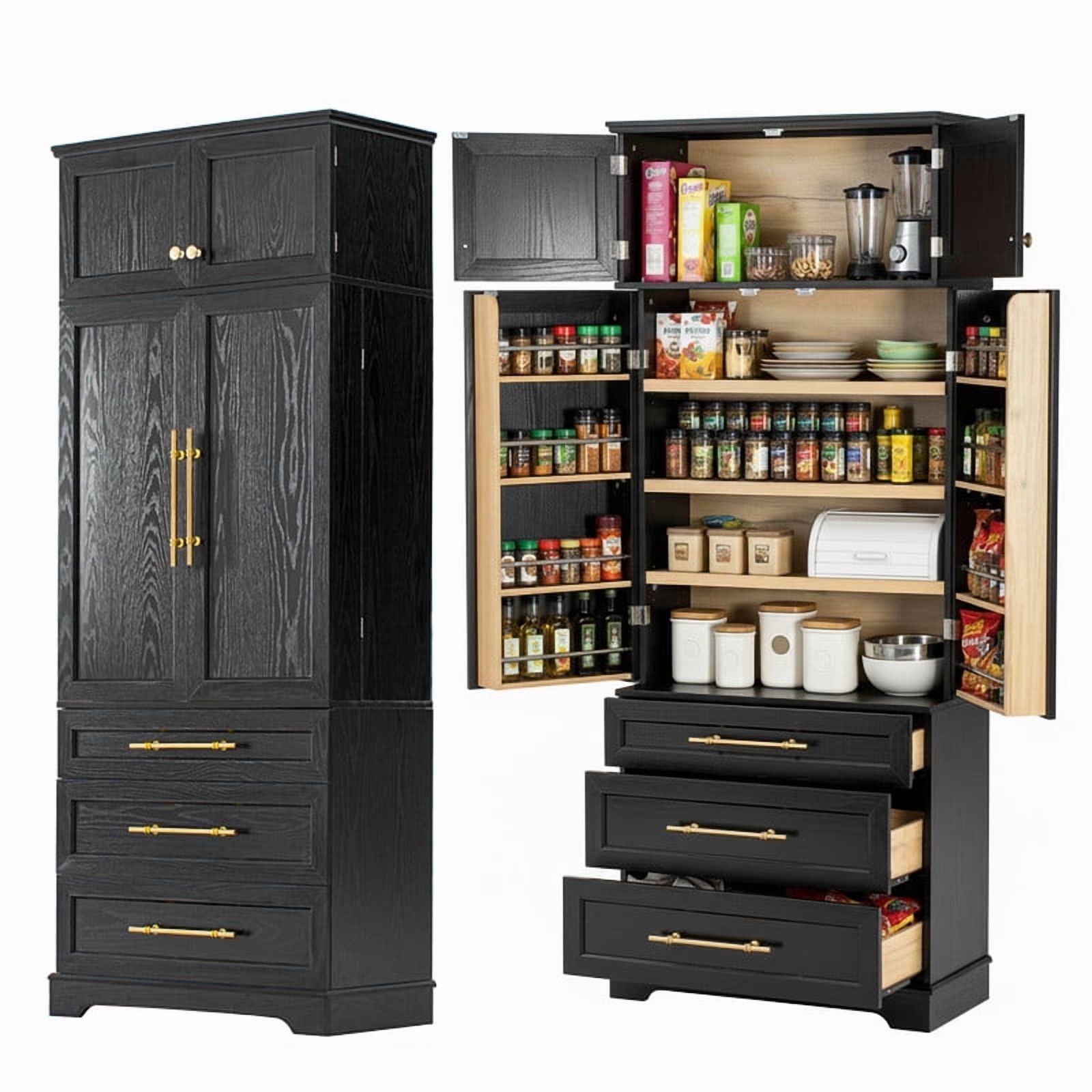 Farmhouse Kitchen Pantry with Drawers, Sideboard Storage Cabinet with Adjustable Shelves, Freestanding Versatile Cupboard