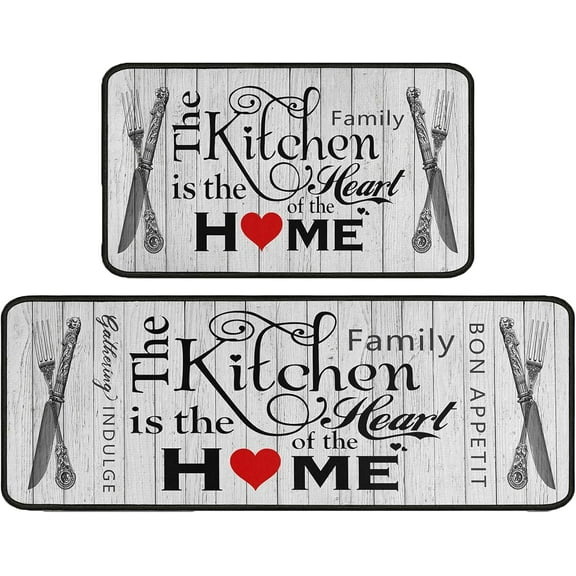Farmhouse Kitchen Rug 2 Pieces Set, Washable Non-Slip Kitchen Sink Rustic Decor Carpet, Home Water Absorb Microfiber Cushioned Kitchen Floor Standing Mats 17"x47"+17"x30"