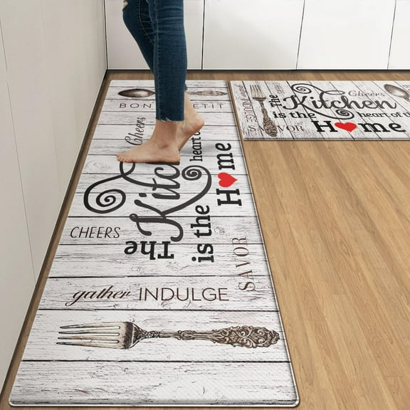 Farmhouse Kitchen Rug 2 Pieces Set, Washable Non-Slip Kitchen Sink Rustic Decor Carpet, Home Water Absorb Microfiber Cushioned Kitchen Floor Standing Mats 16"x47"+16"x24"