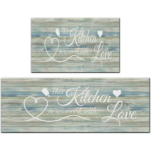 Farmhouse Kitchen Rug Set 2 Pieces Anti-Fatigue Kitchen Floor Mats Waterproof Non Slip Kitchen Rugs and Mats Heavy Duty Standing Mat Floor Home, Sink, Laundry,17.3x28+17.3x47 inch, Teal