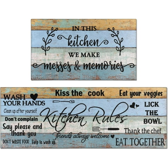 Farmhouse Kitchen Rug Sets of 2 Piece Non Slip Kitchen Rugs and Mats Washable Kitchen Mats for Kitchen Floor Mat Carpet Runner Rugs for Hallway Laundry Decor 17”x30“+17'''' X 47''''