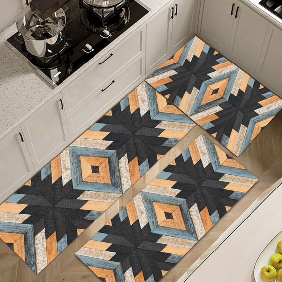 Farmhouse Kitchen Rug Sets 3 Piece,Black Blue Diamond Rugs Non Slip Kitchen Rugs and Mats Set,Boho Rugs for Floor Washable Kitchen Floor Rugs for Hallway Laundry Room 20x32+20x47+20x59 Inch