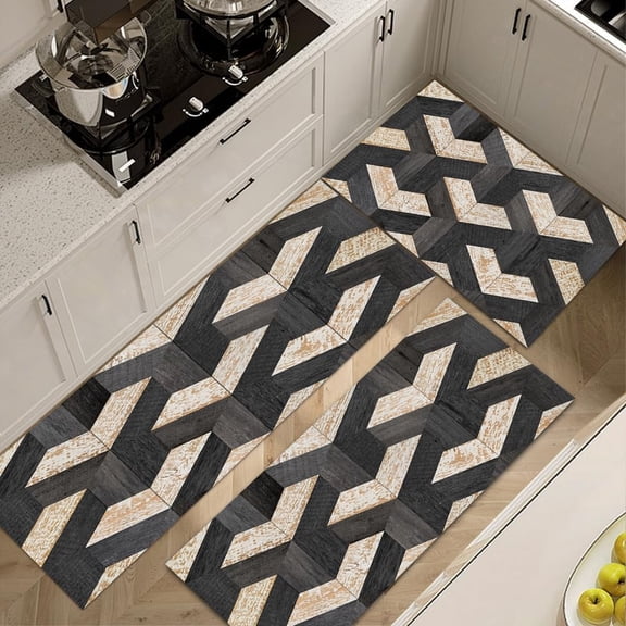 Farmhouse Kitchen Rug Sets 3 Piece,Black Geometric Triangle Rugs Non Slip Kitchen Rugs and Mats Set,Boho Rugs Western Decor for Mens Floor Washable Kitchen Floor Rugs for Hallway Laundry Room