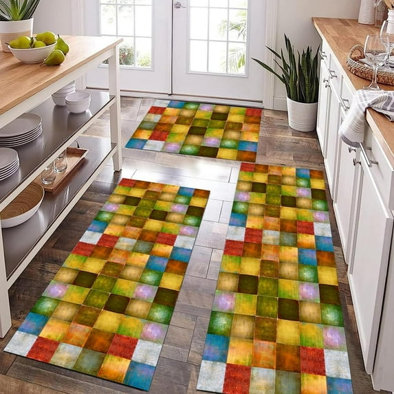 Farmhouse Kitchen Rug Sets 3 Piece,Colorful Rugs Non Slip Kitchen Rugs and Mats Set,Boho Patchwork Rugs for Floor Washable Kitchen Floor Rugs for Hallway Laundry Room 20x32+20x47+20x59 Inch