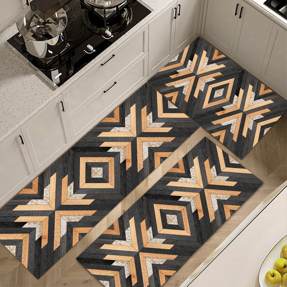 Farmhouse Kitchen Rug Sets 3 Piece,Orange Black Gray Non Slip Kitchen ...