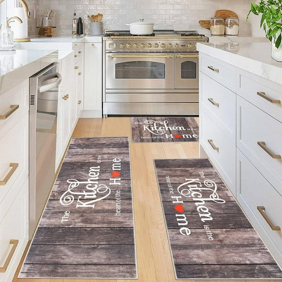 Farmhouse Kitchen Rug Sets 3 Piece with Runner Non Slip Washable Kitchen Floor Mat Carpet Soft Laundry Room Rug Runner for Kitchen Home Office Hallway Sink Door, Brown