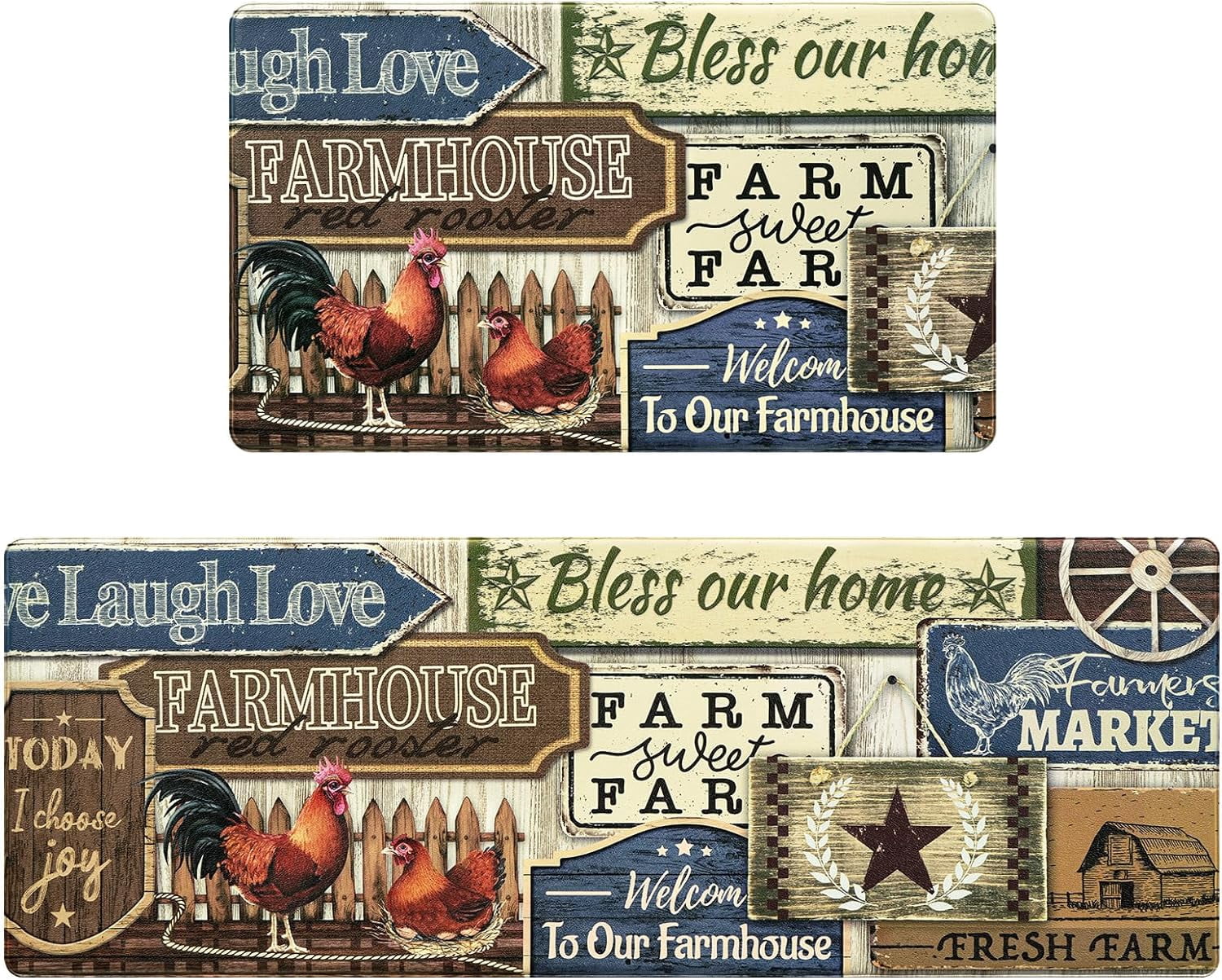 Farmhouse Kitchen Rugs [2 PCS] Anti-Fatigue Kitchen Mats for Floor Farm ...