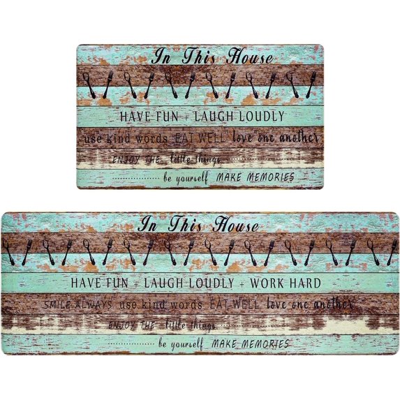 Farmhouse Kitchen Rugs 2PCS Cushioned Anti-Fatigue Kitchen Rugs Non Slip Memory Foam Kitchen Mats, Waterproof Kitchen Floor Mats for Office Laundry, 17''''x 47'''' + 17''''x 30'''', Personalized Brown