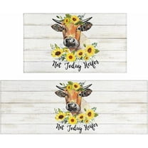 Farmhouse Kitchen Rugs and Mats Non-Slip Washable Anti-Fatigue Kitchen Mats 2 Pieces, Cow Kitchen Rug Floor Comfort Mats for Kitchen Sink Front Two Piece， Wood Grain Colors 17x30 17x47 Inches