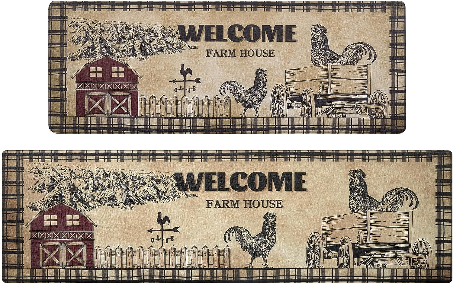 Farmhouse Kitchen Rugs and Mats Set of 2, Cushioned Anti Fatigue