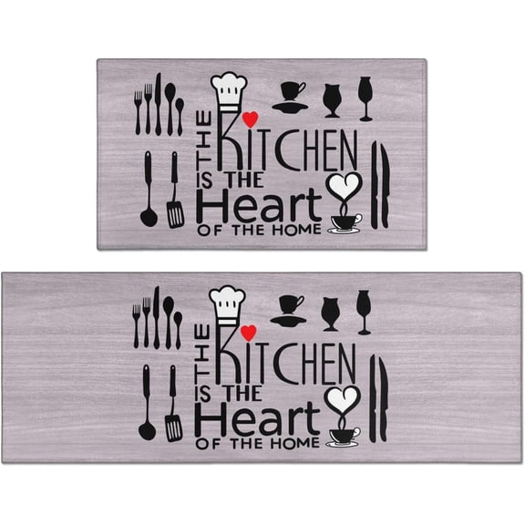 Farmhouse Kitchen Rugs and Mats Set of 2, Kitchen is The Heart of The Home Kitchen Rug, Washable Non Skid Floor Mat for Home Kitchen Decor - 17x29 and 17x47 Inch