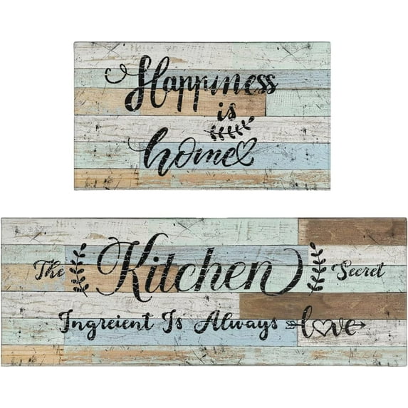 Farmhouse Kitchen Rugs and Mats Set of 2, Non-Slip Washable Kitchen Mats, Rustic Wooden Kitchen Rugs for Kitchen Sink Front, Laundry Room, Flooring, Home, Dining Room, 17x30+17x47Inch
