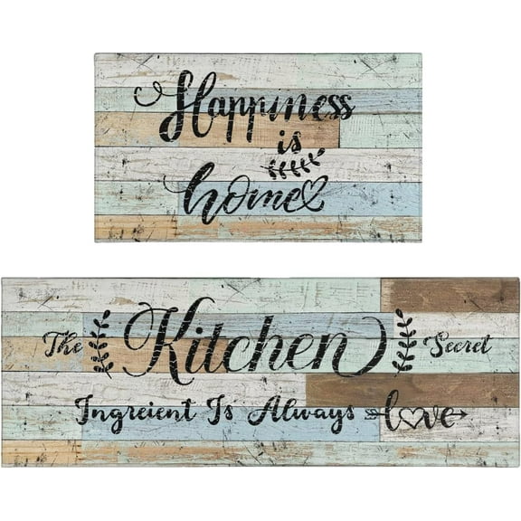 Farmhouse Kitchen Rugs and Mats Set of 2, Non-Slip Washable Kitchen Mats, Rustic Wooden Kitchen Rugs for Kitchen Sink Front, Laundry Room, Flooring, Home, Dining Room, 17x30+17x47Inch