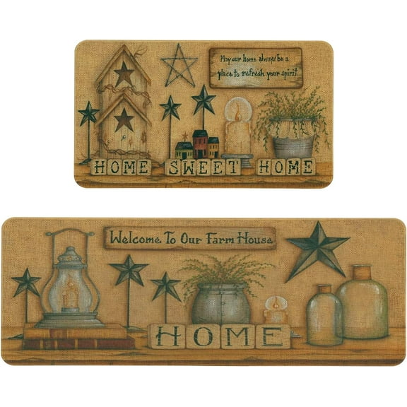Farmhouse Kitchen Rugs and Mats Set of 2, Welcome to Our Farmhouse Kitchen Mat, Seasonal Holiday Cooking Sets Washable Non-Slip Floor Mats for Home Kitchen Decor - 17x29 and 17x47 Inch