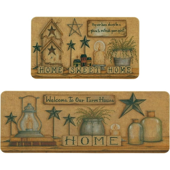 Farmhouse Kitchen Rugs and Mats Set of 2, Welcome to Our Farmhouse Kitchen Mat, Seasonal Holiday Cooking Sets Washable Non-Slip Floor Mats for Home Kitchen Decor - 17x29 and 17x47 Inch