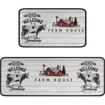 Farmhouse Kitchen Rugs and Mats Sets of 2,Farmhouse Cow Print Decoration Non-Slip Absorbent Mat for Sink Rubber Backing Waterproof Floor Mat for Laundry Room,17x30 17x48inch