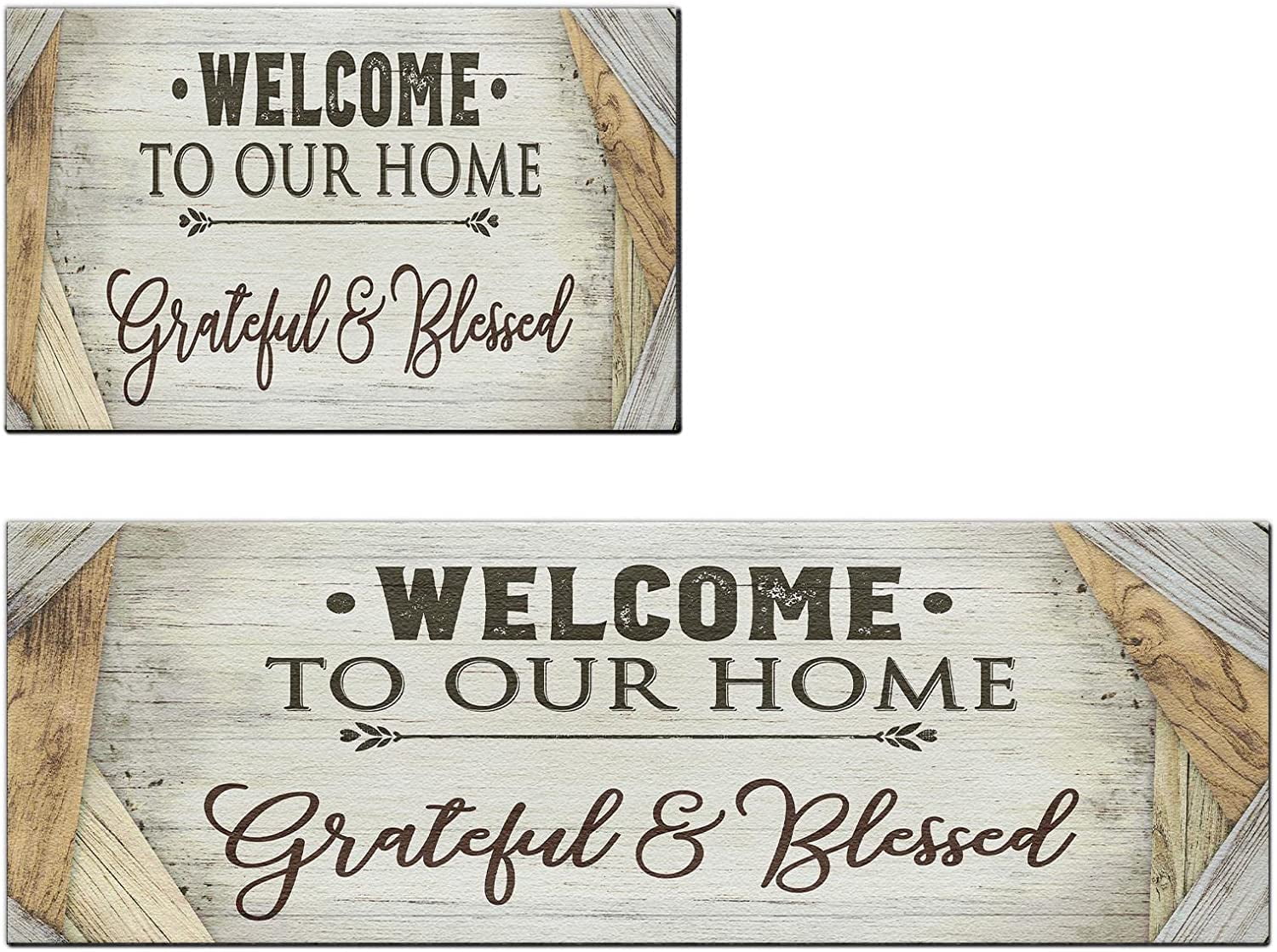 Farmhouse Kitchen Rugs Set of 2 Anti Fatigue 0.4 Inch Thick Grateful ...