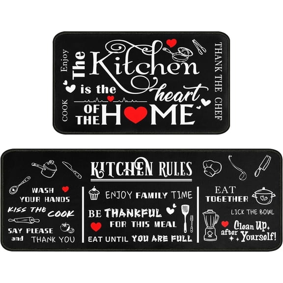 Farmhouse Kitchen Rugs Set of 2, Black and White Rustic Kitchen Mats for Floor, Farmhouse Non-Slip Washable Sink Mats Home Decor, 17x30 inch Doormat+17x47 inch Runner Rug