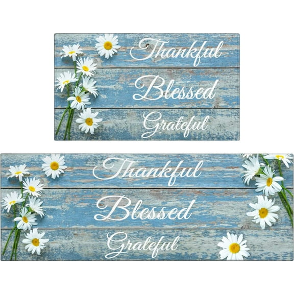 Farmhouse Kitchen Rugs Set of 2, Daisy Kitchen Rugs and Mats Non Skid Washable, Farmhouse Kitchen Decor and Accessories,Country Daisy Runner Rugs (17"x47"+17"x30")