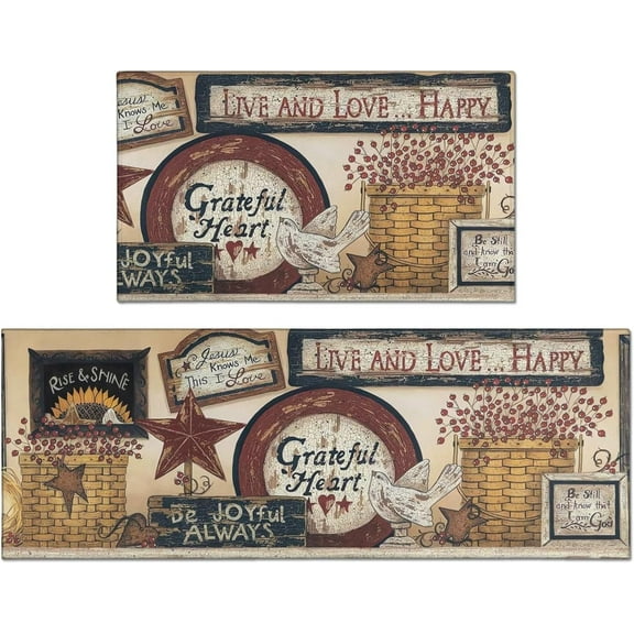 Farmhouse Kitchen Rugs Set of 2 Farm Rooster Kitchen Mat,Non-Skid Waterproof Kitchen Mats and Rugs Cushioned Washable Non-Slip Floor Mats for Home Kitchen Decor - 17x30 and 17x47 Inch