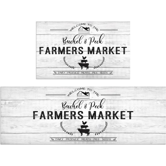 Farmhouse Kitchen Rugs Set of 2 Non Slip Thick Kitchen Mats for Floor Comfort Standing Mats for Kitchen, Office, Laundry, Farm Kitchen Decor, 17"x47"+17"x28"