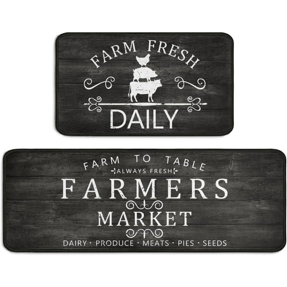 Farmhouse Kitchen Rugs Set of 2,Rustic Kitchen Rugs Farmhouse Style Mat Non-Slip Washable, Farmhouse Kitchen Decor Anti-Fatigue Floor Mat for Kitchen Sink Laundry Room, 17x30+17x47inch Black