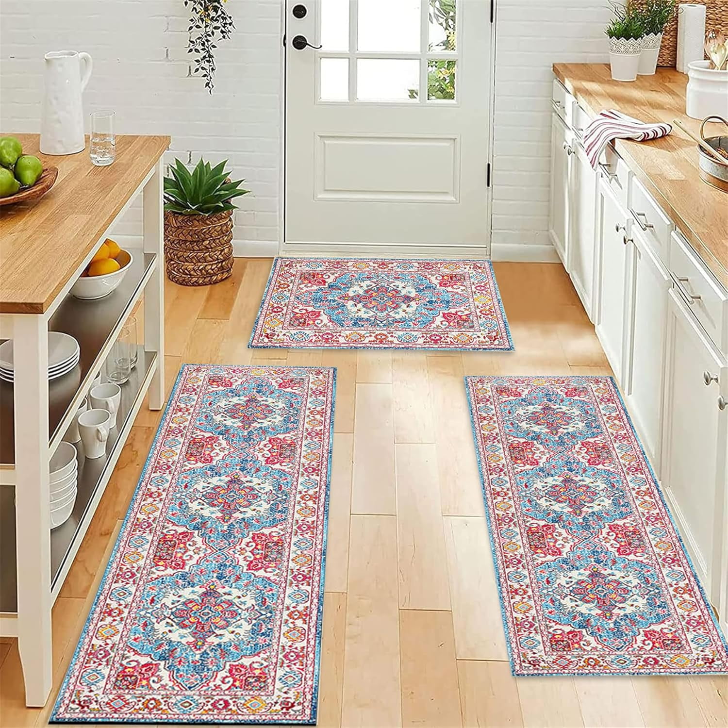 Farmhouse Kitchen Rugs Set of 3 Boho Kitchen Rugs and Mats Set Colorful ...