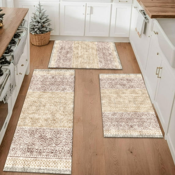 Farmhouse Kitchen Rugs Set 3 Piece, Boho Kitchen Mats for Floor, Non-Slip Kitchen Rug Waterproof Mats for Kitchen, Runner Rugs for Hallway Laundry Holiday Sink Decor