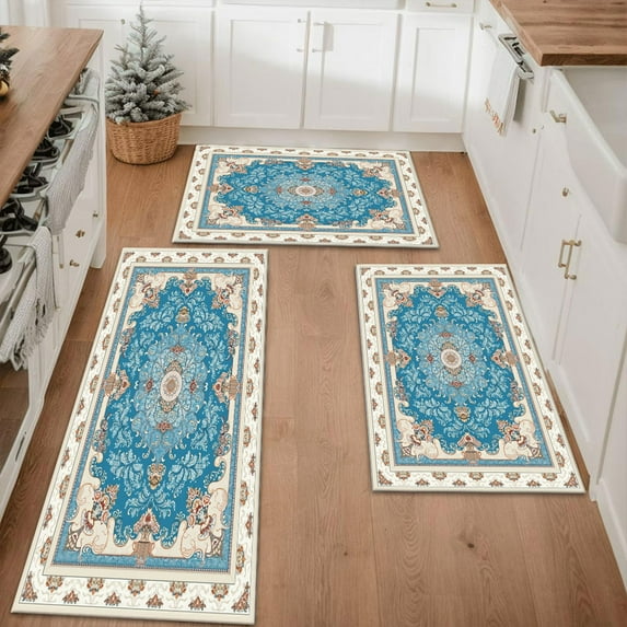 Farmhouse Kitchen Rugs Set 3 Piece, Boho Kitchen Mats for Floor, Non-Slip Kitchen Rug Waterproof Mats for Kitchen, Runner Rugs for Hallway Laundry Holiday Sink Decor