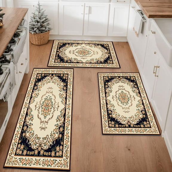 Farmhouse Kitchen Rugs Set 3 Piece, Boho Kitchen Mats for Floor, Non-Slip Kitchen Rug Waterproof Mats for Kitchen, Runner Rugs for Hallway Laundry Holiday Sink Decor