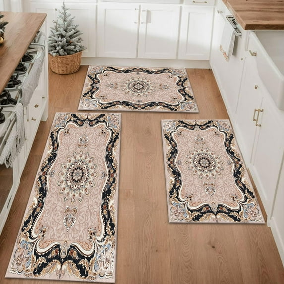 Farmhouse Kitchen Rugs Set 3 Piece, Boho Kitchen Mats for Floor, Non-Slip Kitchen Rug Waterproof Mats for Kitchen, Runner Rugs for Hallway Laundry Holiday Sink Decor