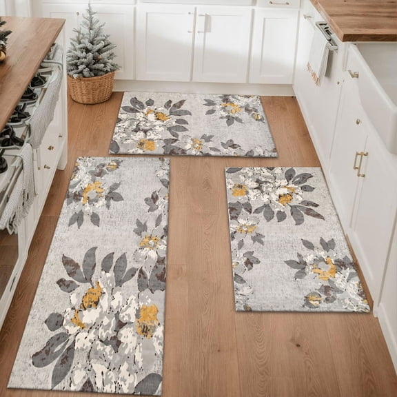 Farmhouse Kitchen Rugs Set 3 Piece, Boho Kitchen Mats for Floor, Non-Slip Kitchen Rug Waterproof Mats for Kitchen, Runner Rugs for Hallway Laundry Holiday Sink Decor