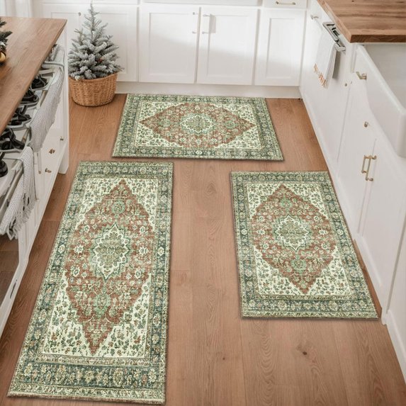 Farmhouse Kitchen Rugs Set 3 Piece, Boho Kitchen Mats for Floor, Non-Slip Kitchen Rug Waterproof Mats for Kitchen, Runner Rugs for Hallway Laundry Holiday Sink Decor