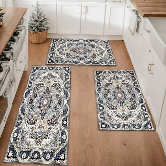 Farmhouse Kitchen Rugs Set 3 Piece, Boho Kitchen Mats for Floor, Non-Slip Kitchen Rug Waterproof Mats for Kitchen, Runner Rugs for Hallway Laundry Holiday Sink Decor