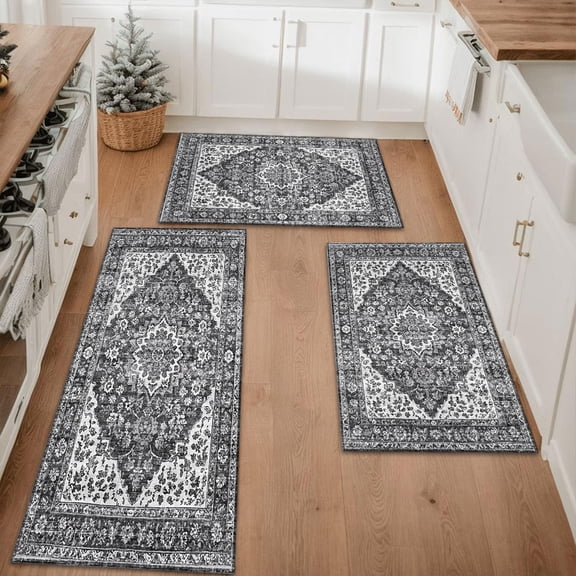 Farmhouse Kitchen Rugs Set 3 Piece, Boho Kitchen Mats for Floor, Non-Slip Kitchen Rug Waterproof Mats for Kitchen, Runner Rugs for Hallway Laundry Holiday Sink Decor