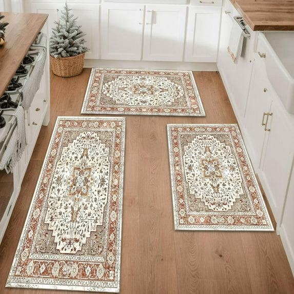 Farmhouse Kitchen Rugs Set 3 Piece, Boho Kitchen Mats for Floor, Non-Slip Kitchen Rug Waterproof Mats for Kitchen, Runner Rugs for Hallway Laundry Holiday Sink Decor