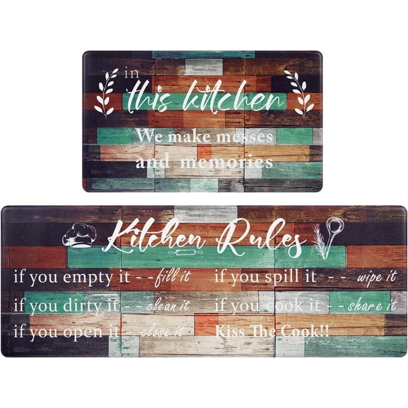 Farmhouse Kitchen Rugs Sets of 2, Cushioned Anti-Fatigue Kitchen Mat Non Slip Waterproof Kitchen Mats Washable Holiday Kitchen Rugs for Kitchen Floor, Home, Office, Laundry