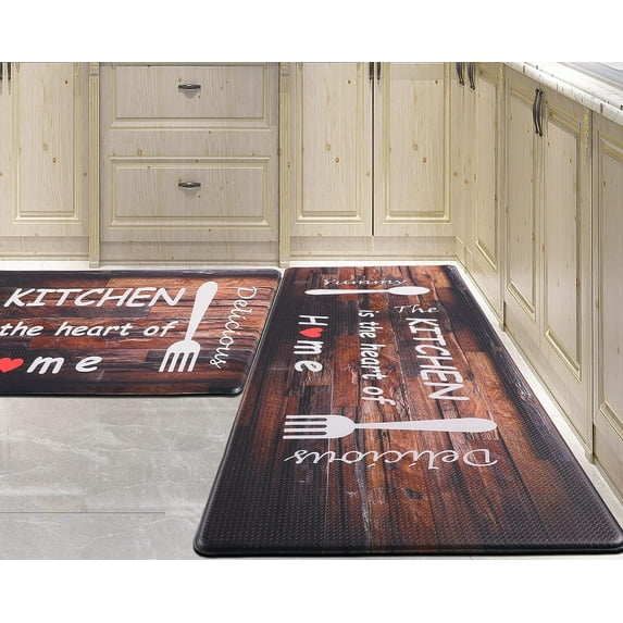 Farmhouse Kitchen Rugs Sets 2 Piece 0.47inch Cushioned Anti Fatigue Kitchen Mat,Memory Foam Kitchen Rug Waterproof Non Slip Standing Mat for Kitchen, Home, Office, Sink, Stove (Coffee)