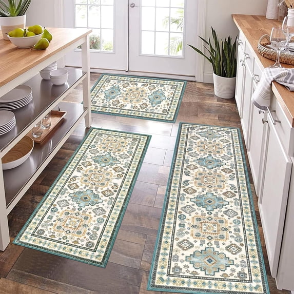 Farmhouse Kitchen Rugs Sets of 3, Kitchen Runner Rugs Non Slip Washable, Boho Kitchen Mats for Floor, Indoor Door Mat Entrance, Laundry Room Rug, Thick Kitchen Floor Mat Carpet