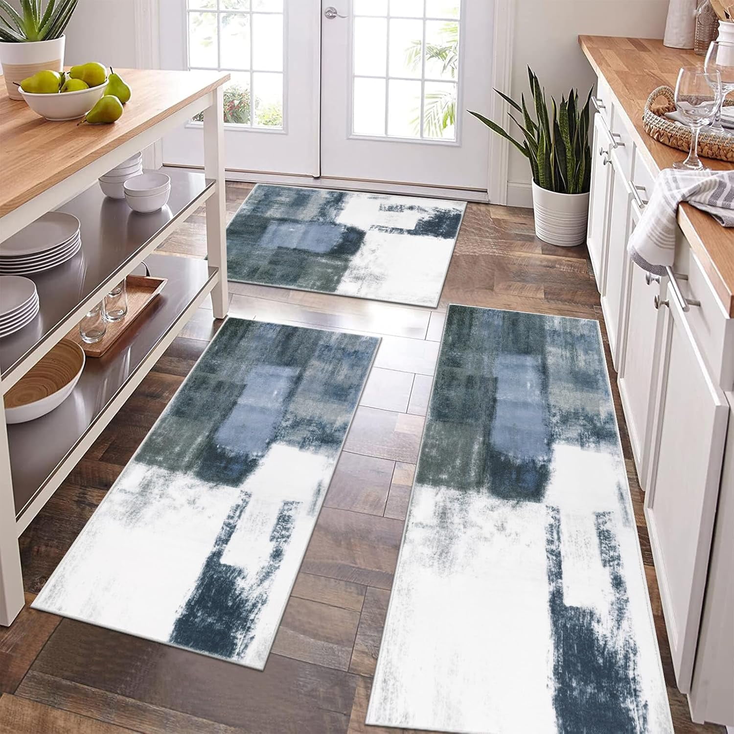 Farmhouse Kitchen Rugs Sets of 3, Kitchen Runner Rugs Non Slip Washable, Boho Kitchen Mats for Floor, Indoor Door Mat Entrance, Laundry Room Rug, Thick Kitchen Floor Mat Carpet